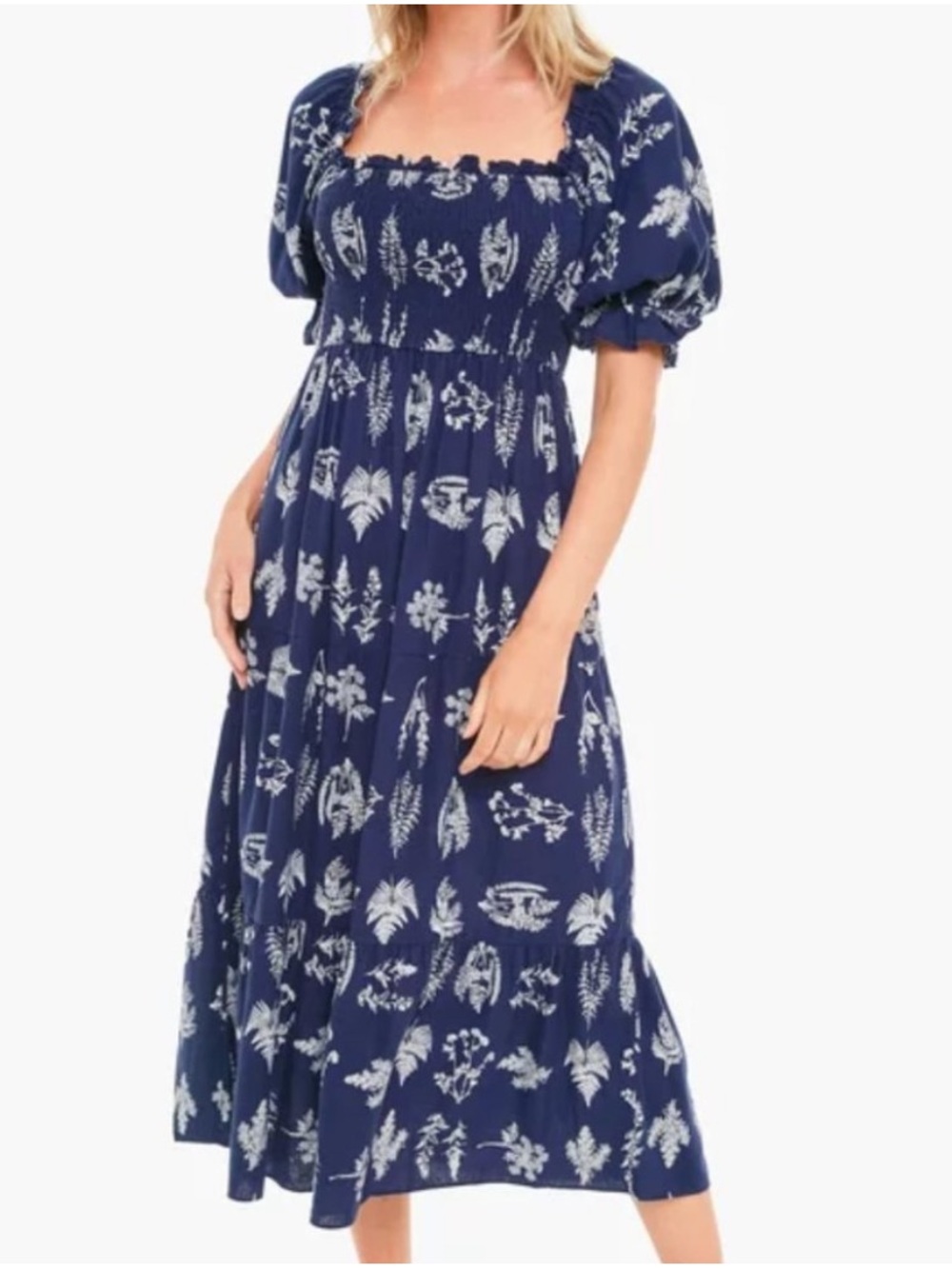 Tuckernuck Beaufort Botanical Hannah Dress Size XS Linen Blend Smocked